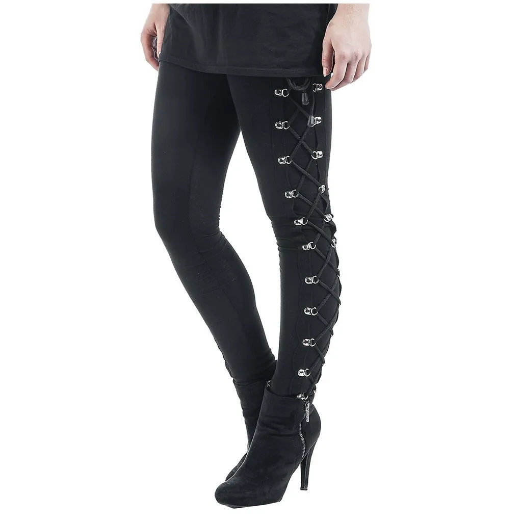 Gothic Leggings Black Vintage Women Punk Lace Up Bottoms Steampunk Pants Legging