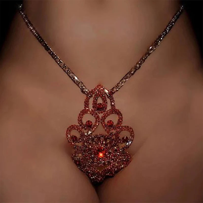 Two Piece Sexy Red Lingerie Set Exotic Lady Bra Thong Waist Chain Chest Underwear Set