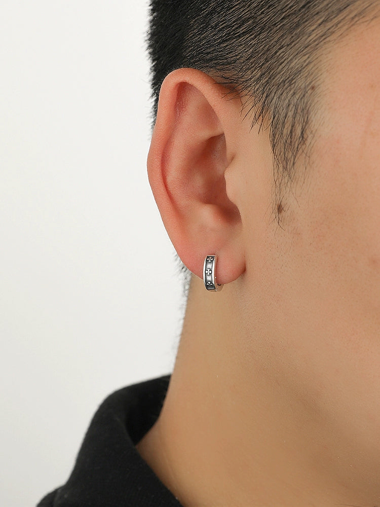 Sterling Silver Men's Single Distressed Earrings