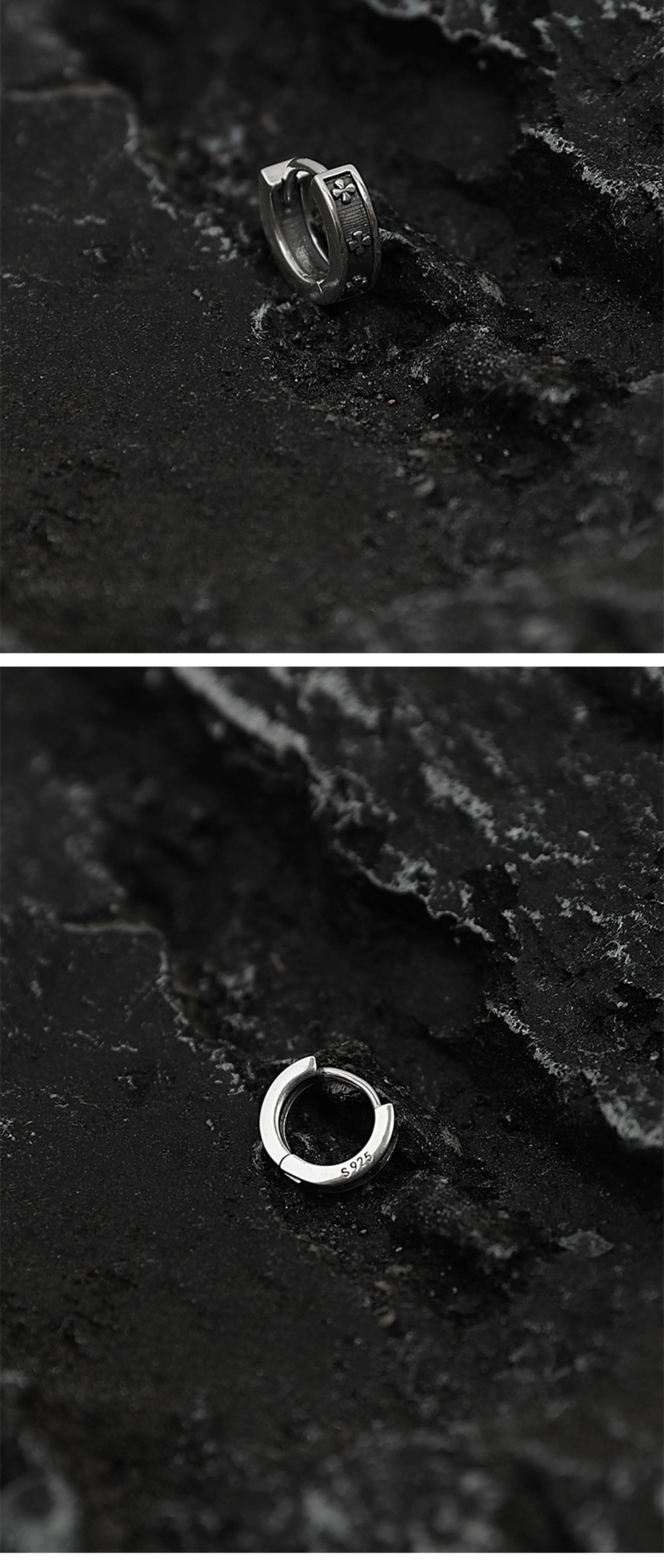 Sterling Silver Men's Single Distressed Earrings