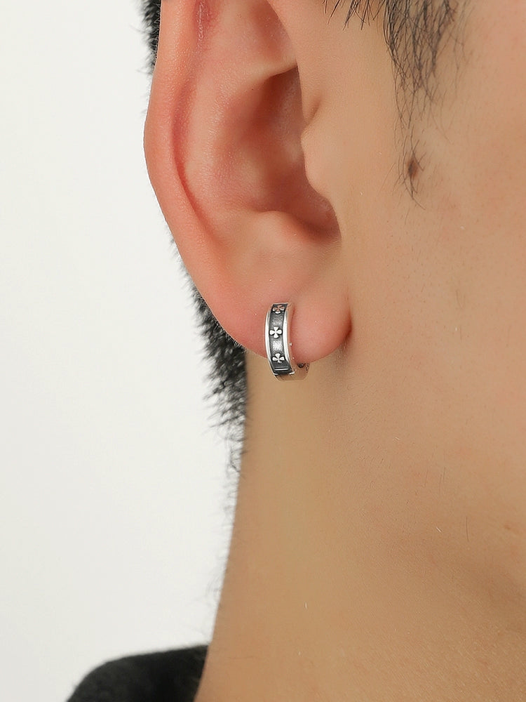 Sterling Silver Men's Single Distressed Earrings