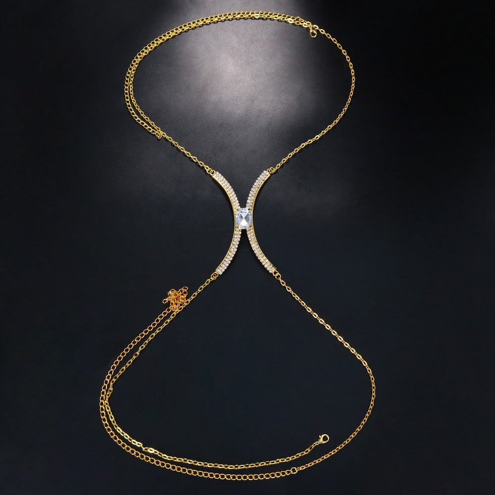 Square Crystal Chest Bracket Bra Chain Harness for Women Sexy