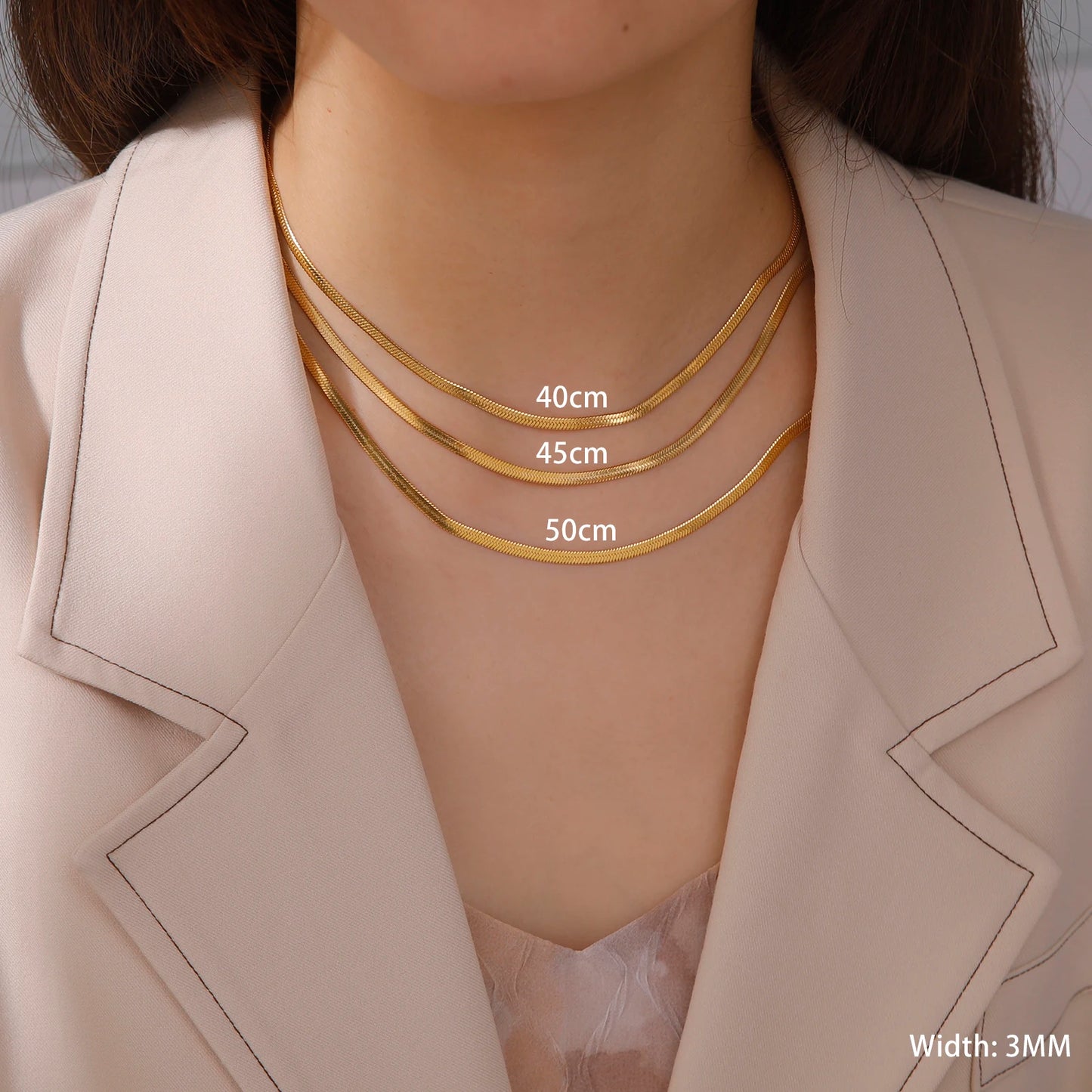 Stainless Steel Snake Chain Necklace for Women Men Gold Color Herringbone Choker Neck Chains