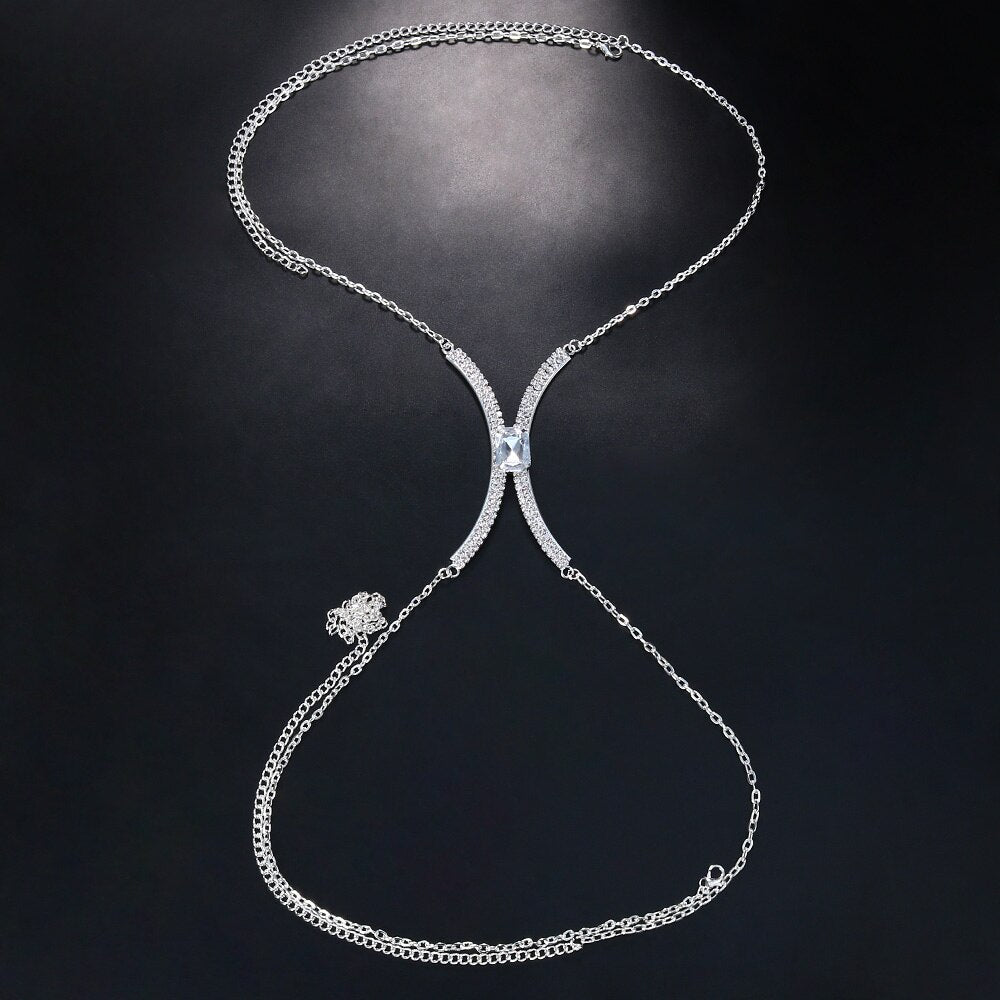 Square Crystal Chest Bracket Bra Chain Harness for Women Sexy