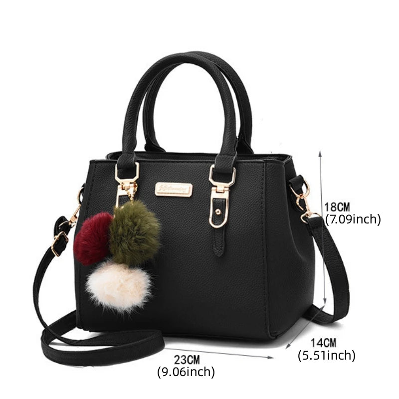 PU Leather Ladies Hand Bags Women Vintage Purse Plush Tassel Messenger Bags Tote