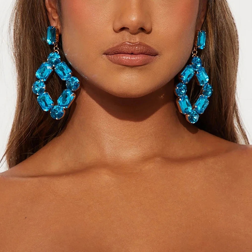 Geometry Crystal Dangle Earrings Stud Accessories for Women Exaggerate Rhinestone