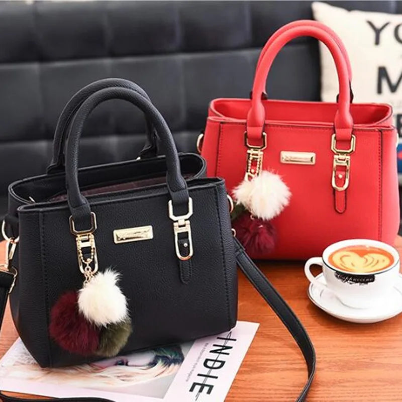 PU Leather Ladies Hand Bags Women Vintage Purse Plush Tassel Messenger Bags Tote