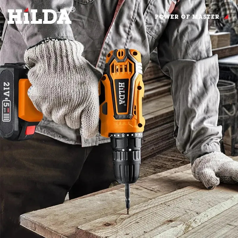 HILDA 12V 16.8V 21V Cordless Drill Electric Screwdriver Mini Wireless Power Driver DC Lithium-Ion Battery