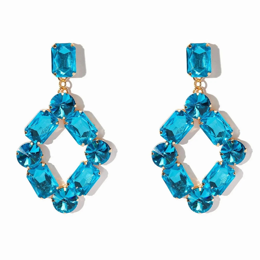 Geometry Crystal Dangle Earrings Stud Accessories for Women Exaggerate Rhinestone