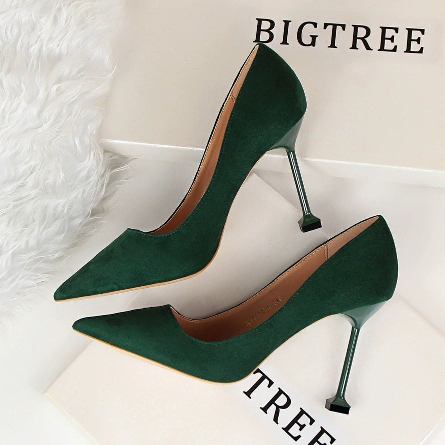 OL Early Spring Shallow Mouth Suede Elegant Bridesmaid High Heels