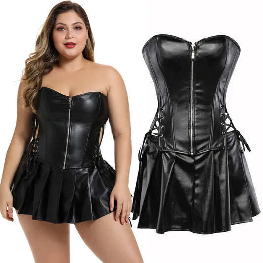 6xl Plus Size Sexy Corsets Steampunk Corset Dress Faux Leather Corselet Zipper Gothic