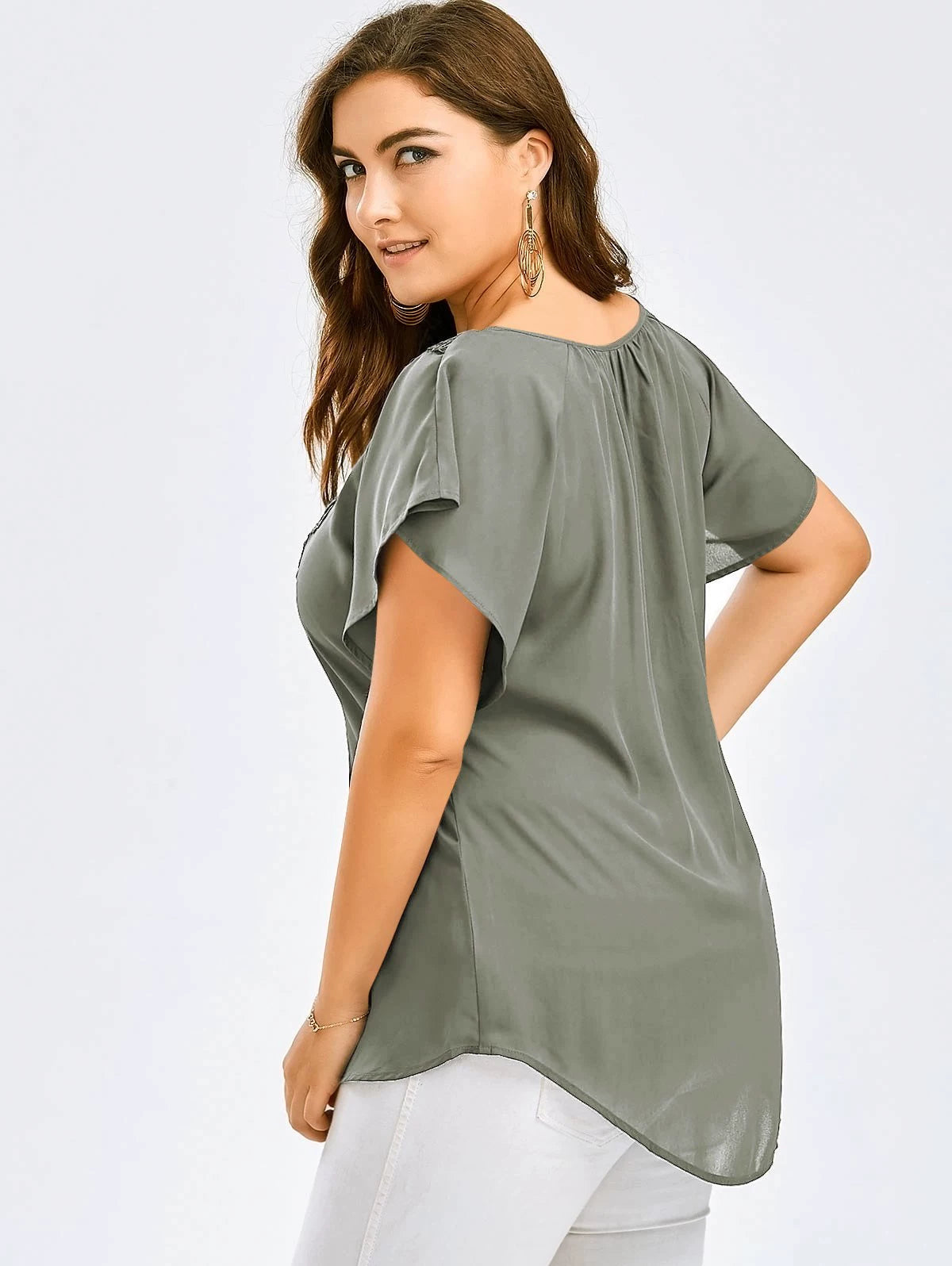 American-Style Large-Size Panel Short-Sleeve Lace top