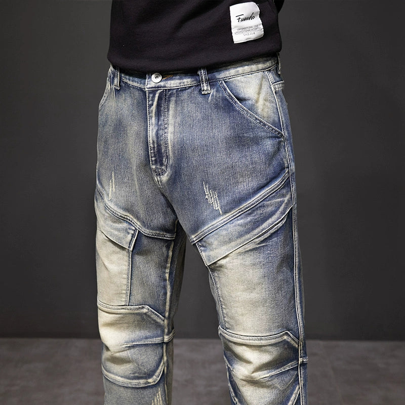 Retro Multi-Pocket Straight-Leg Jeans Loose