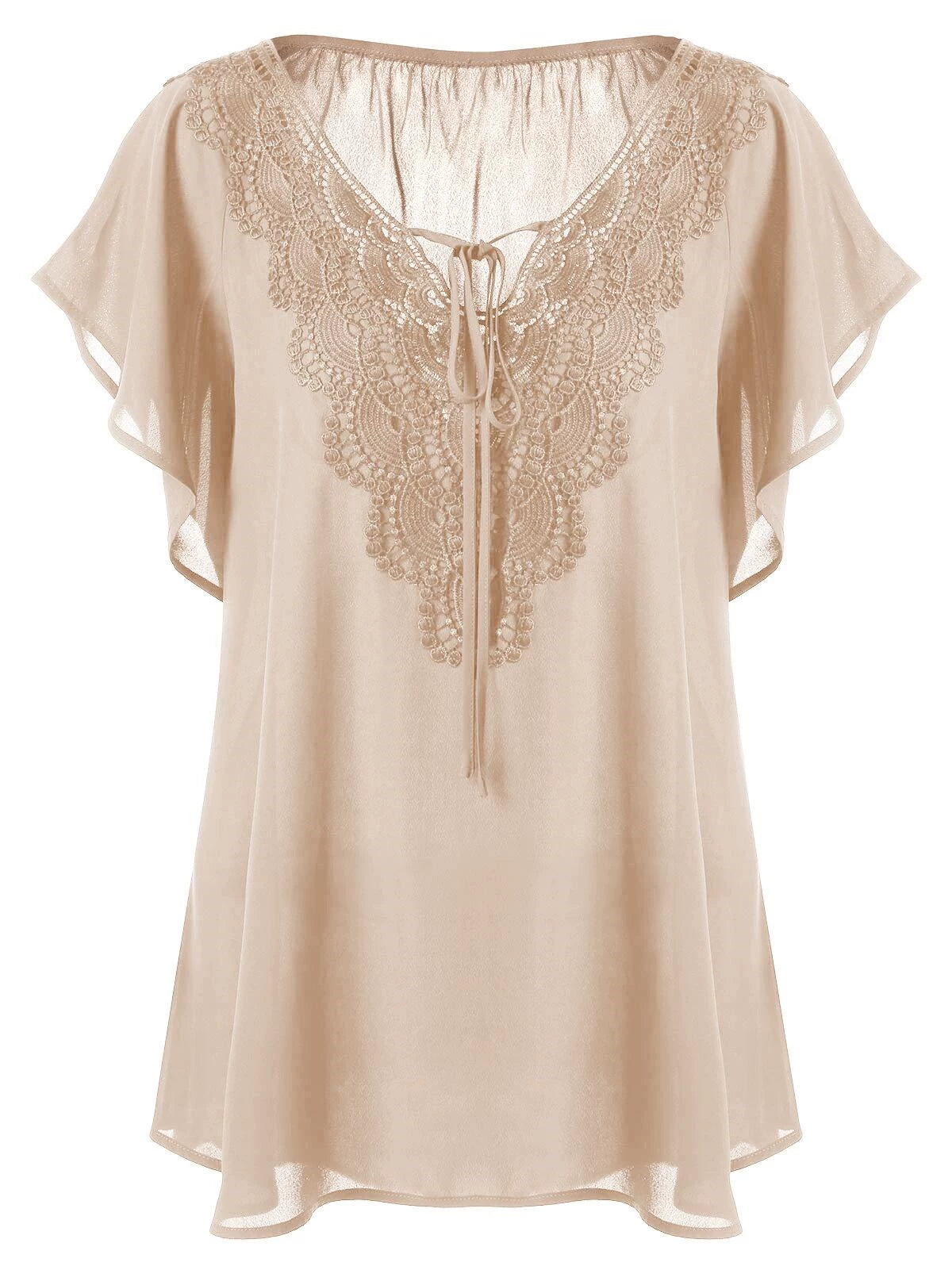 American-Style Large-Size Panel Short-Sleeve Lace top