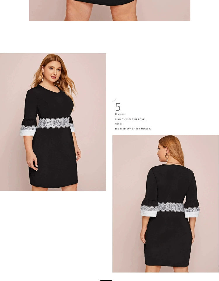 Sleeves Lace Trim V-neck Lace Dress