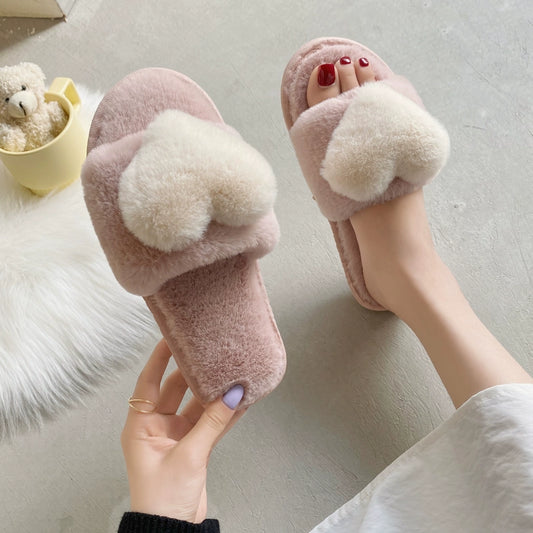 Instagram Trendy Comfortable Fur Slipper Girl's Heart-Shaped Sandals