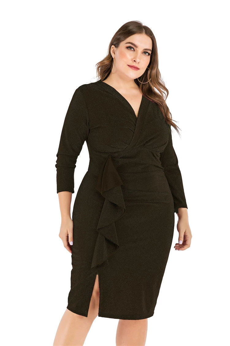 Slim-Fit Slimming and Fashionable-Sleeve Midi Dress