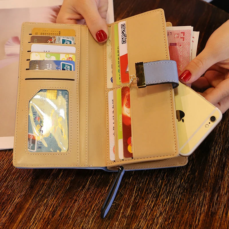 Women Wallet PU Leather Purse Female Long Wallet Gold Hollow Leaves Pouch Handbag