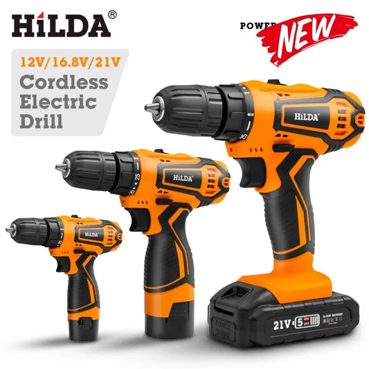 HILDA 12V 16.8V 21V Cordless Drill Electric Screwdriver Mini Wireless Power Driver DC Lithium-Ion Battery