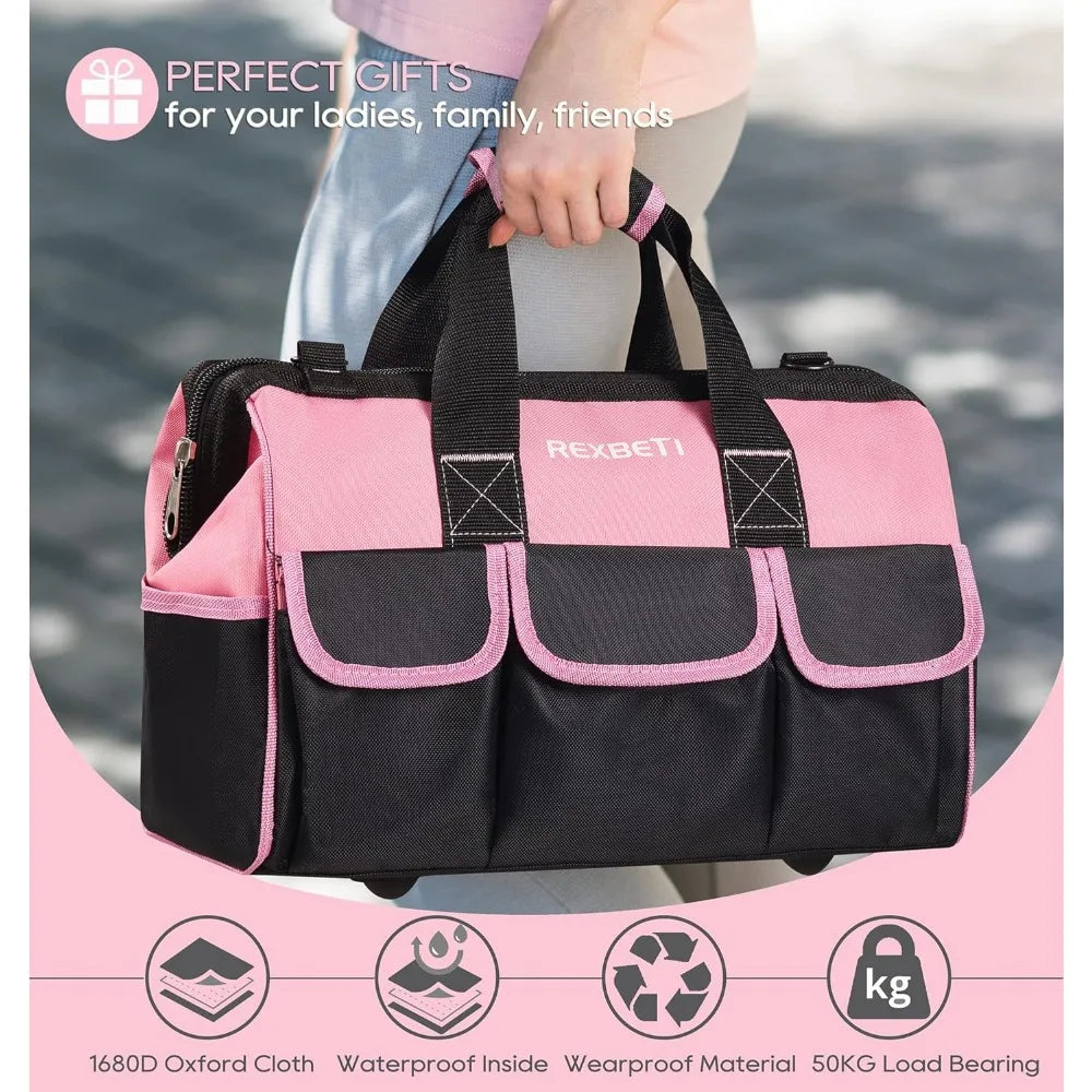 219-Piece Pink l Set, Ladies Hand  Set with 16 inch Tool Bag, Women Home Repairing Tool Kit,