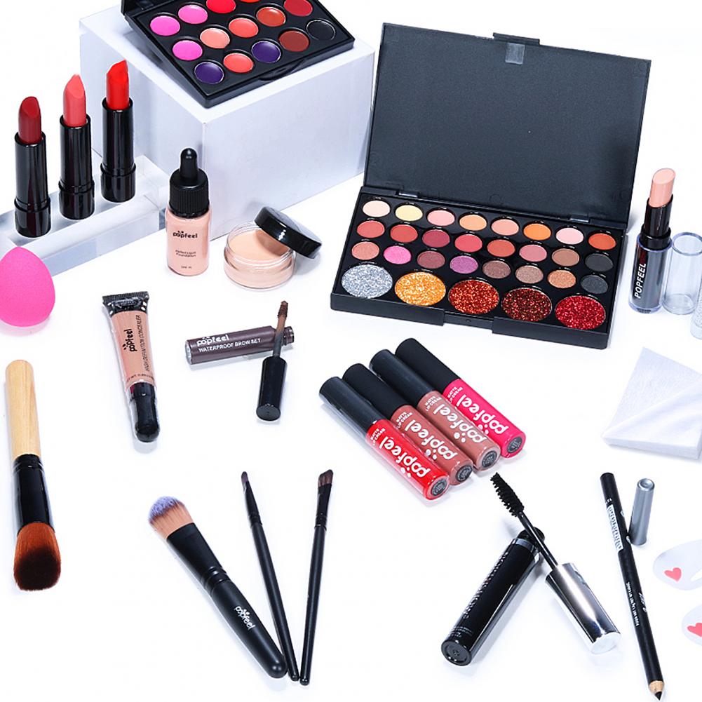 30Pcs Makeup Set Professional Makeup Case Kit Eyeshadow Lipstick Makeup Brush Concealer Powder Puff Eyebrow Pencil