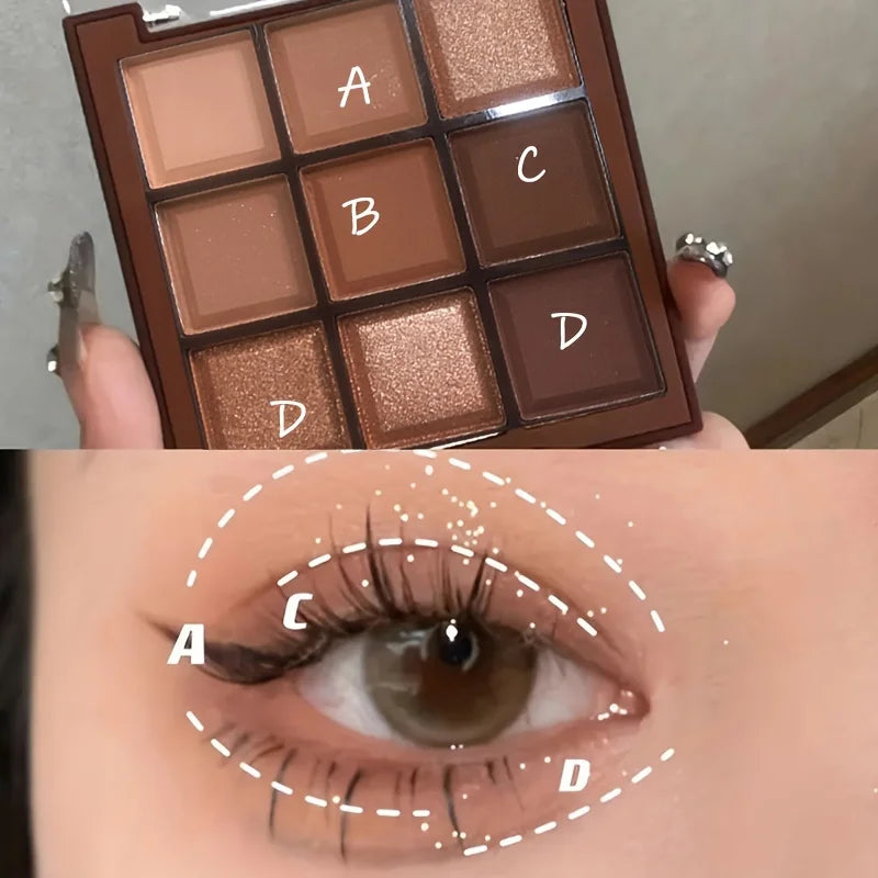9 Colors Eyeshadow Palette Matte Pearly Glitter Finish Makeup