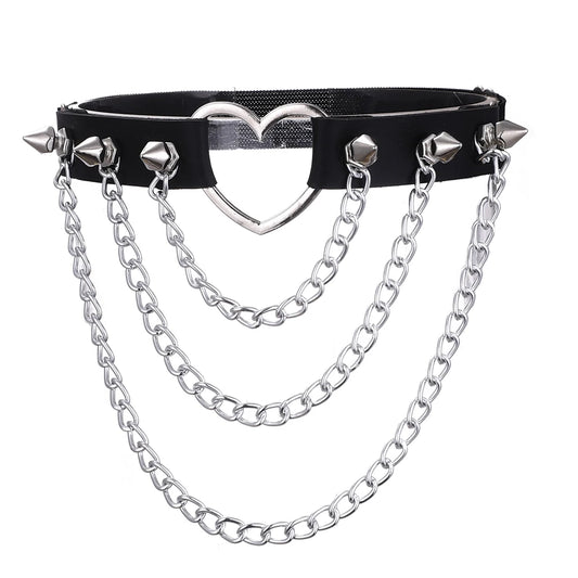 Thigh Chains for Women Leg Chain Black Leather Heart Spiked Garter Belt Body Jewelry