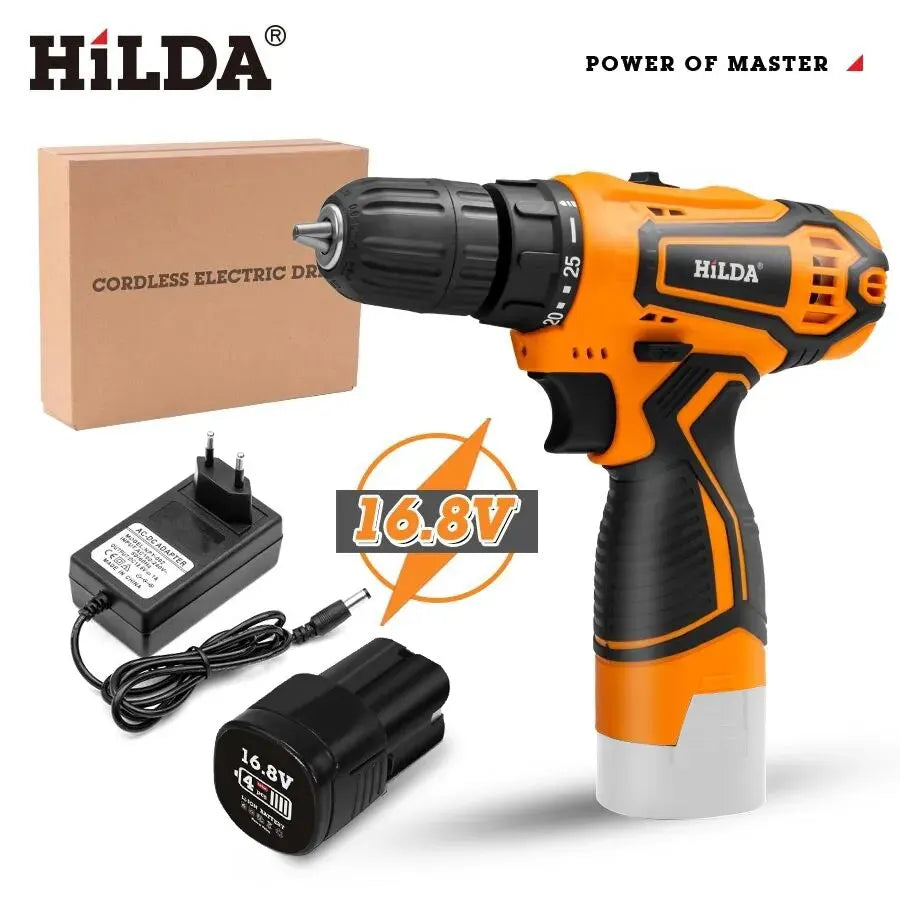 HILDA 12V 16.8V 21V Cordless Drill Electric Screwdriver Mini Wireless Power Driver DC Lithium-Ion Battery