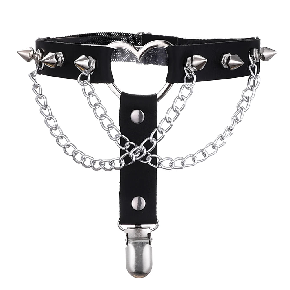 Thigh Chains for Women Leg Chain Black Leather Heart Spiked Garter Belt Body Jewelry