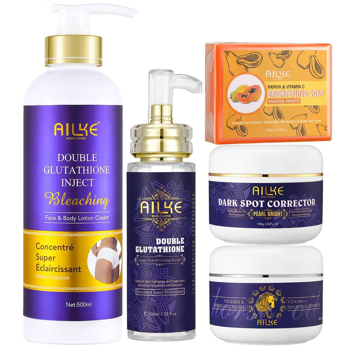 AILKE Glutathione 5-in-1 Women Skin Care Kit, With Body Lotion,  Serum, Dark Spot Removal Cream,