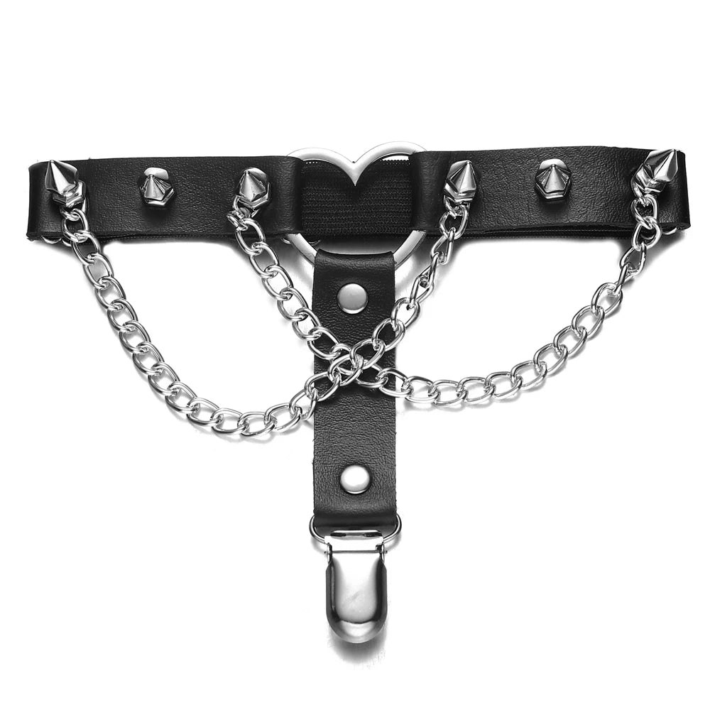 Thigh Chains for Women Leg Chain Black Leather Heart Spiked Garter Belt Body Jewelry