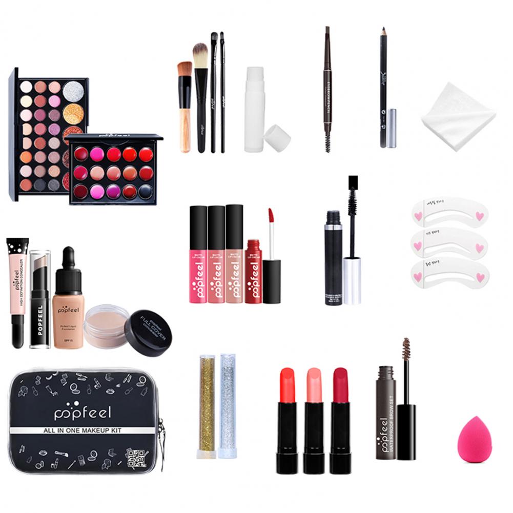 30Pcs Makeup Set Professional Makeup Case Kit Eyeshadow Lipstick Makeup Brush Concealer Powder Puff Eyebrow Pencil