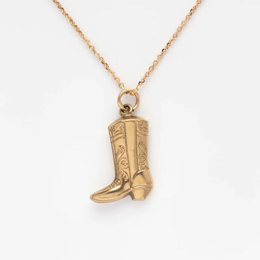 Stainless Steel Cowboy Boots Pendant Necklace for Women Girls Retro Creative Gold Plated Shoes