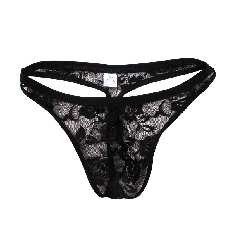 Men's Lace T-Back One-Piece Lace T-Shaped Panties Lightweight Mesh Bag Transparent