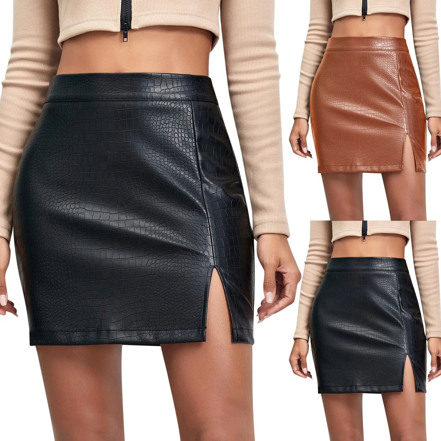 Leather Skirts For Women Sexy Crocodile Pattern