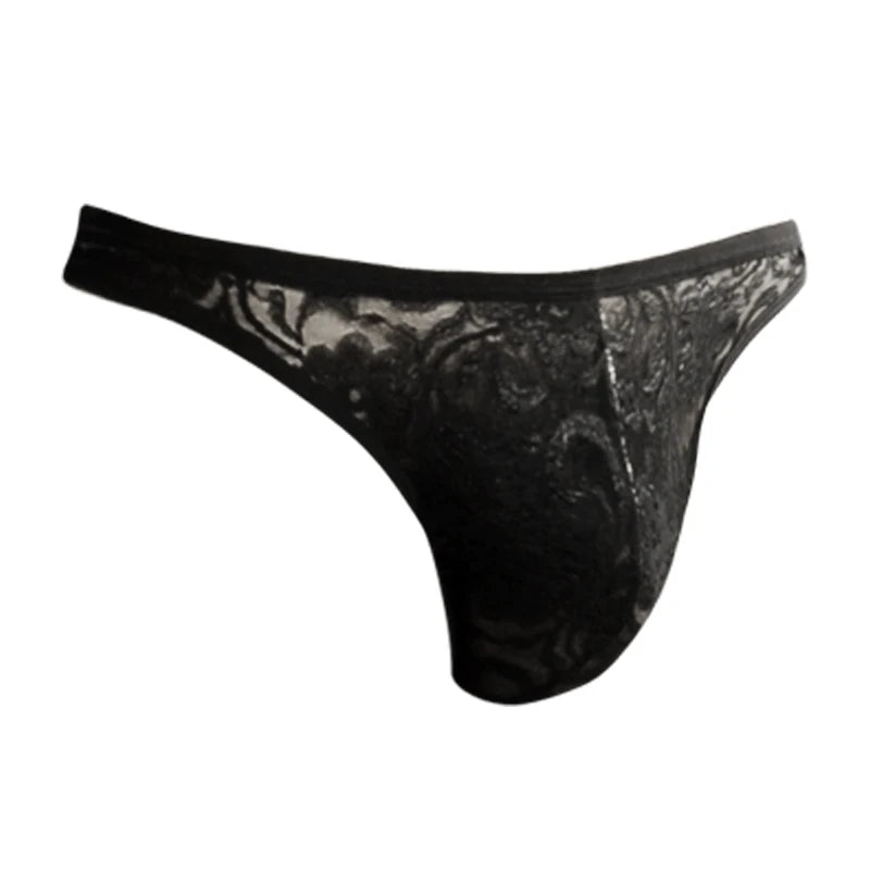 Men's Lace T-Back One-Piece Lace T-Shaped Panties Lightweight Mesh Bag Transparent