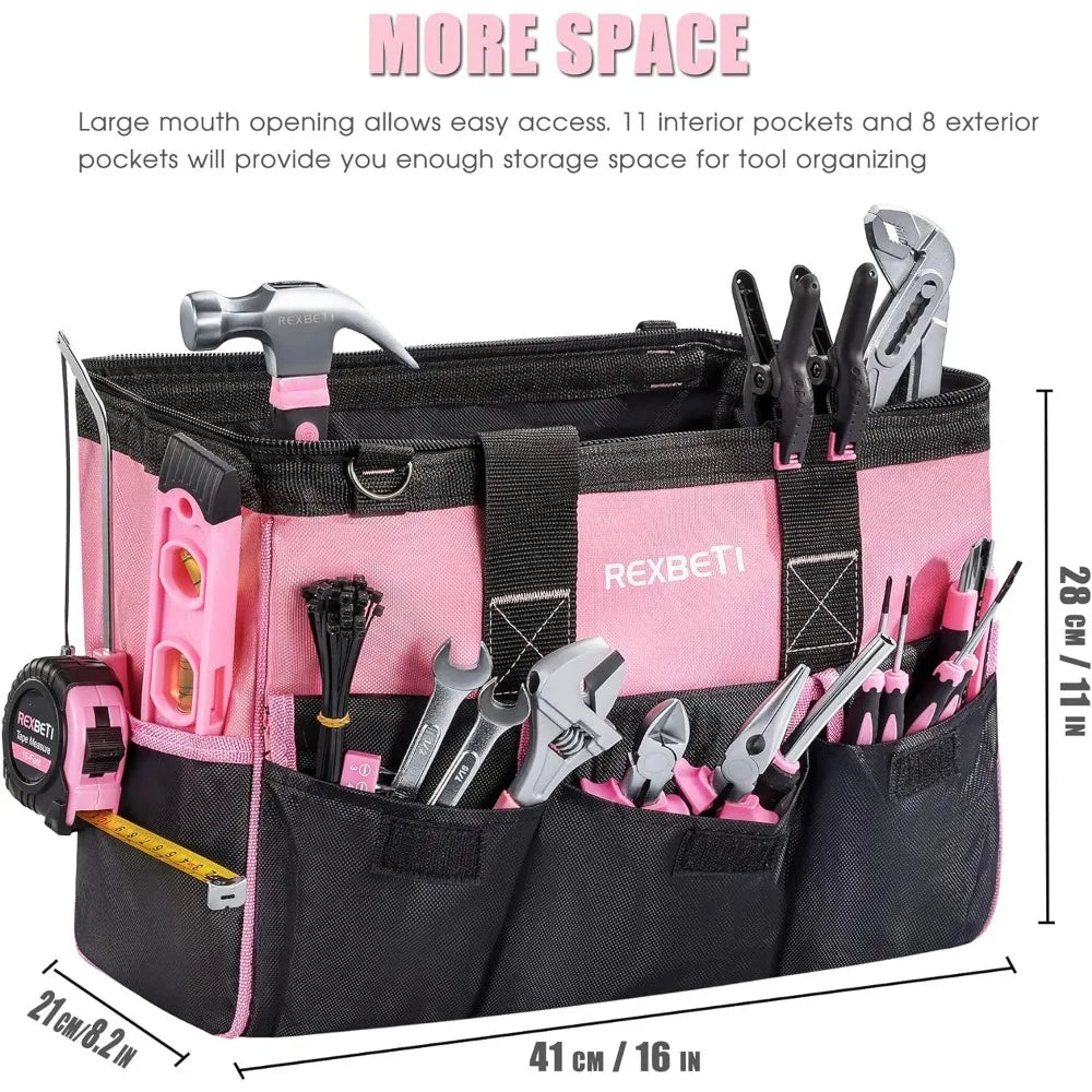 219-Piece Pink l Set, Ladies Hand  Set with 16 inch Tool Bag, Women Home Repairing Tool Kit,