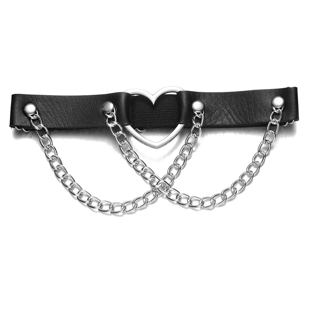 Thigh Chains for Women Leg Chain Black Leather Heart Spiked Garter Belt Body Jewelry