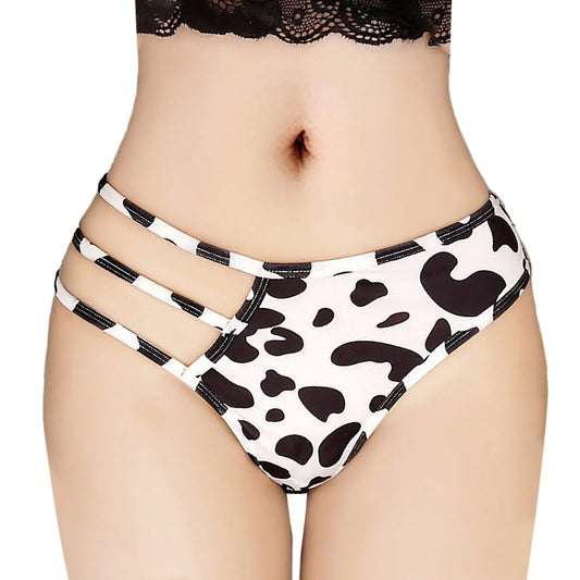 Cute Cow Print Panty Lingerie Hollow Women Low Waist Briefs Panties