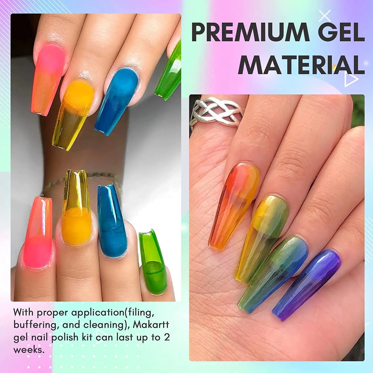 Gel Polish Crystal Rainbow Jelly Gel Nail Kit 6PCS Shiny Resistant Soak