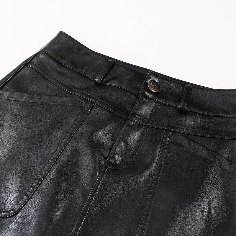 Leather Sexy Skirt  Black Coffee Simple Elegant Short Bodycon Skirt Boot skirt