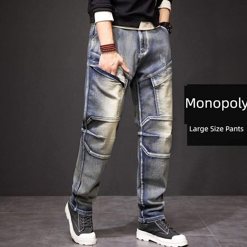 Retro Multi-Pocket Straight-Leg Jeans Loose