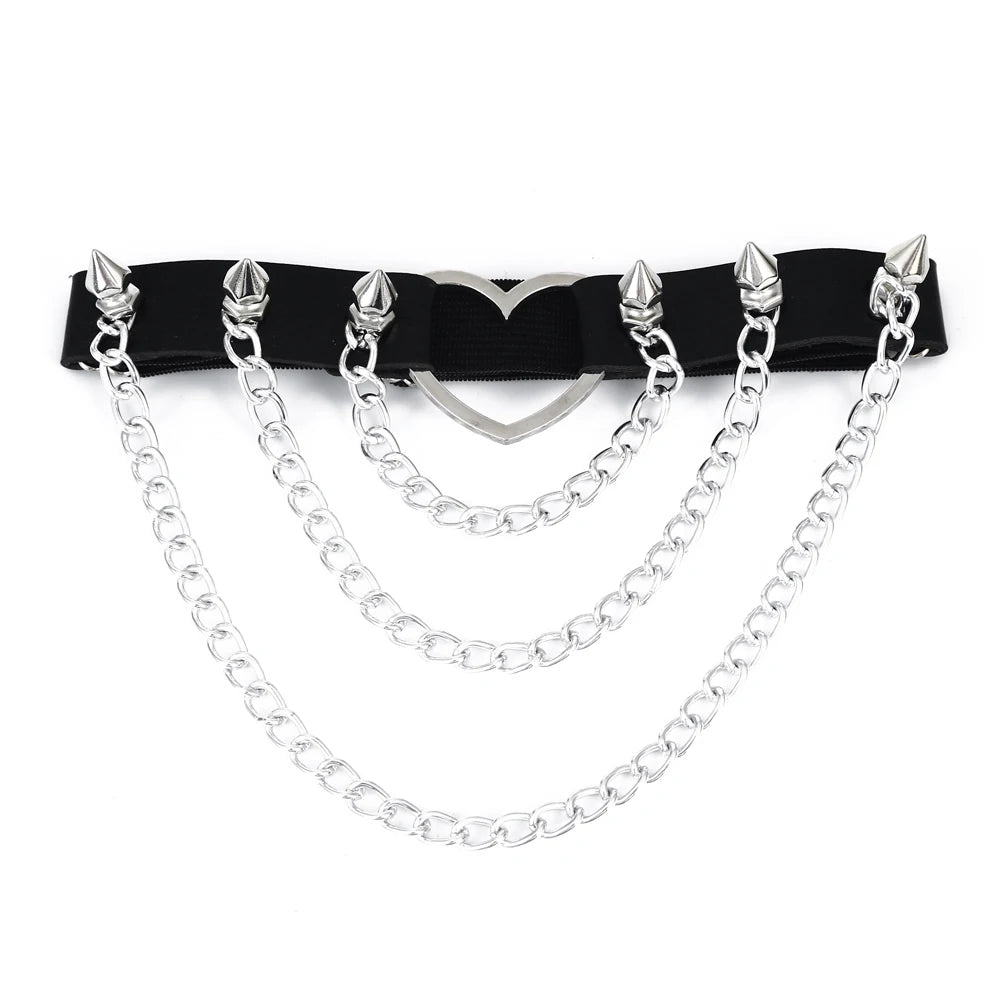 Thigh Chains for Women Leg Chain Black Leather Heart Spiked Garter Belt Body Jewelry