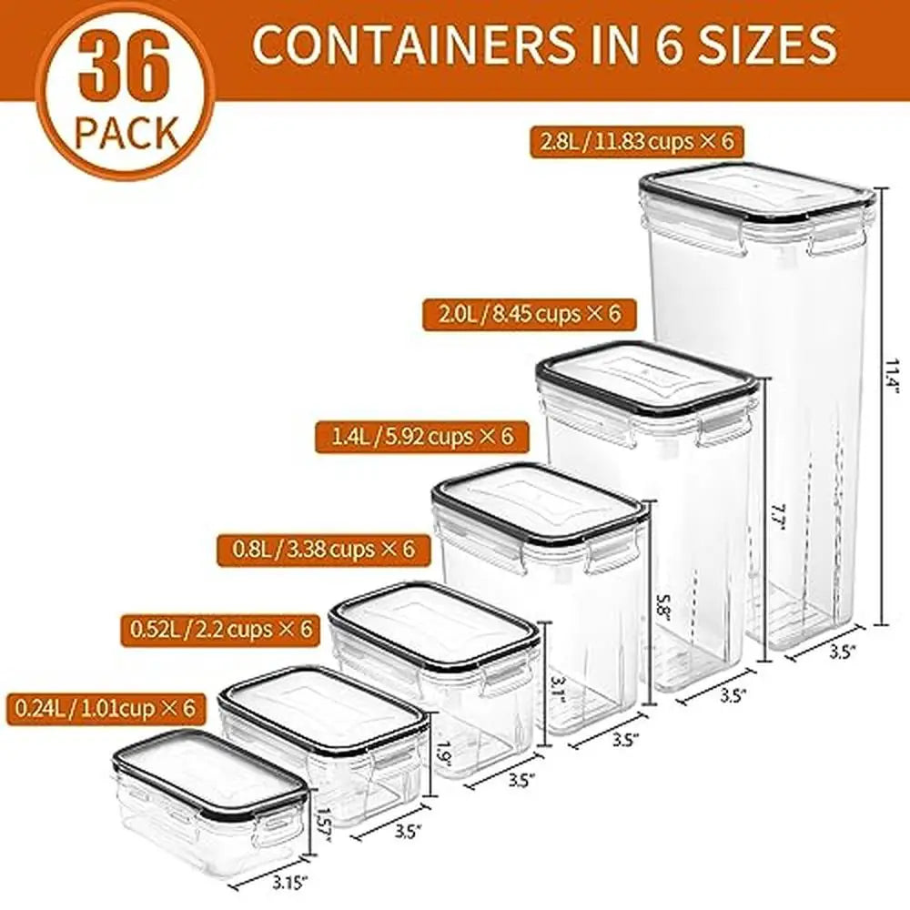 Airtight Food Storage Containers Set Kitchen Pantry Organization 36pcs BPA Free Plastic Containers with Locking Lids Labels