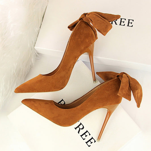 American-Style Suede Low Vamp Wedding Shoes Ankle-Strap Stilettos