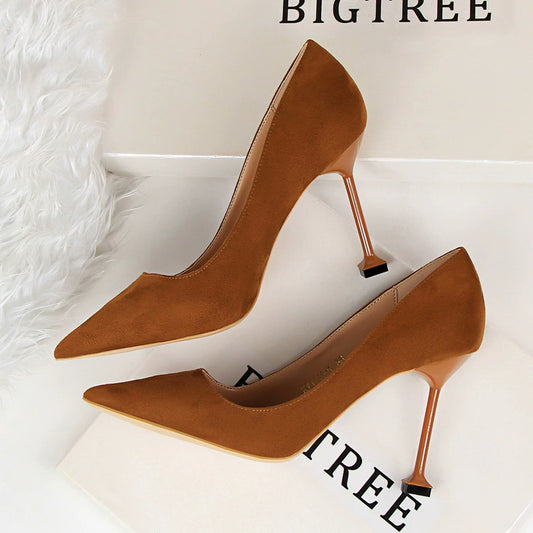 OL Early Spring Shallow Mouth Suede Elegant Bridesmaid High Heels