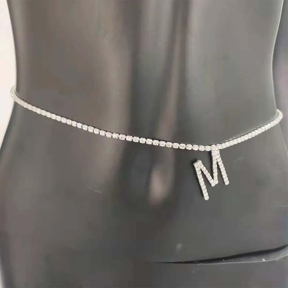 26 Letter Waist Chain for Women Jewelry Belt Sexy Pendant Fashion Rhinestone Crystal Body Chain