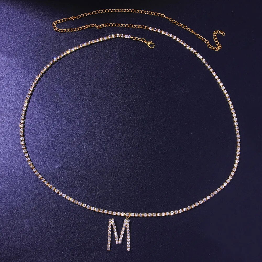 26 Letter Waist Chain for Women Jewelry Belt Sexy Pendant Fashion Rhinestone Crystal Body Chain