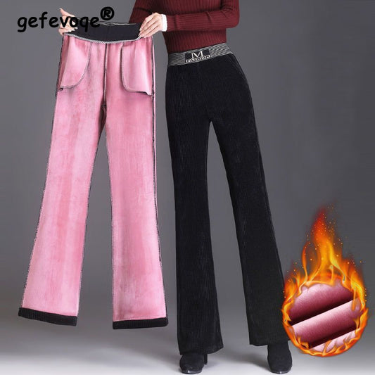 Lady Fleece Thick Warm Trousers  High Waist