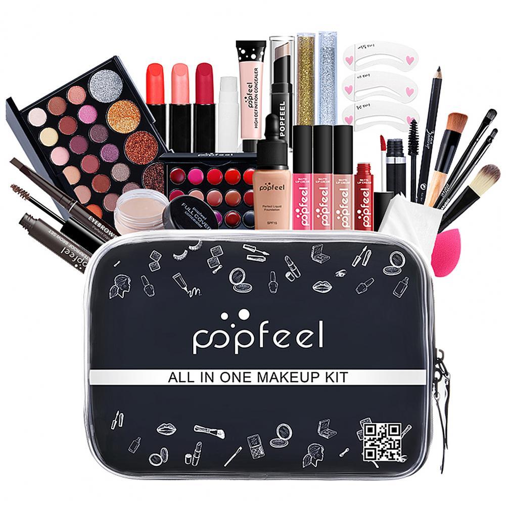 30Pcs Makeup Set Professional Makeup Case Kit Eyeshadow Lipstick Makeup Brush Concealer Powder Puff Eyebrow Pencil